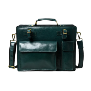 Mirevia Men's Green Leather Laptop Briefcase