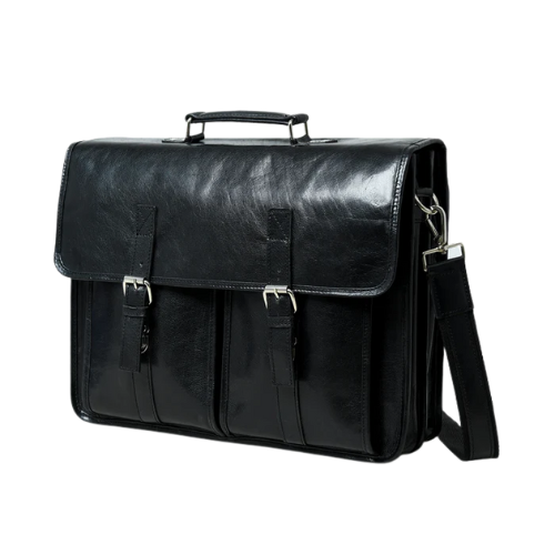 Mirevia Men's Black Leather Office Messenger Bag - Image 2
