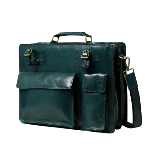 Mirevia Men's Green Leather Laptop Briefcase - Image 3
