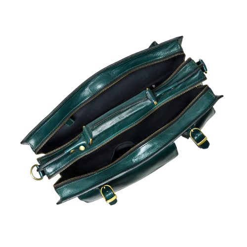 Mirevia Men's Green Leather Laptop Briefcase - Image 2