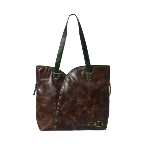 Vintage Brown & Green Leather Tote Bag - Image 2