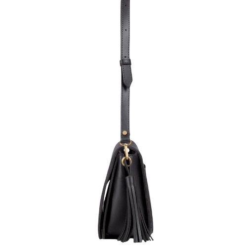 Black Suede Crossbody Bag with Leather Tassel – Adjustable Strap - Image 3