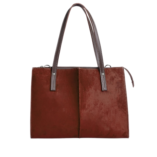 Brown Suede and Faux Leather Handbag – Dual Carry with Adjustable Strap - Image 2