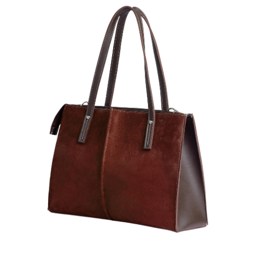 Brown Suede and Faux Leather Handbag – Dual Carry with Adjustable Strap - Image 3
