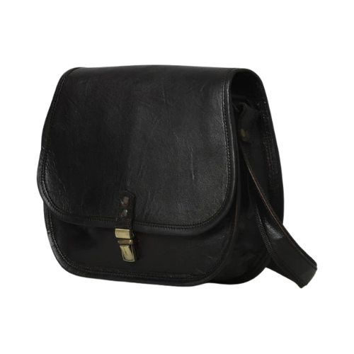 Classic Black Leather Sling Bag with Front Buckle - Image 2