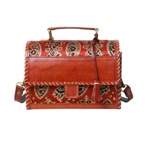 Handcrafted Ajrak Leather Satchel – Vintage Tribal Char