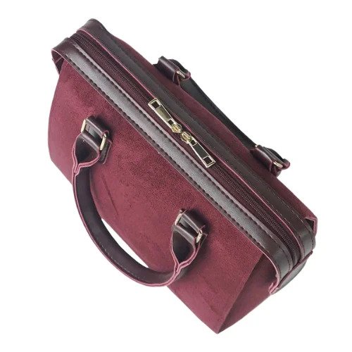 Elegant Maroon Suede-style Handbag - Image 2
